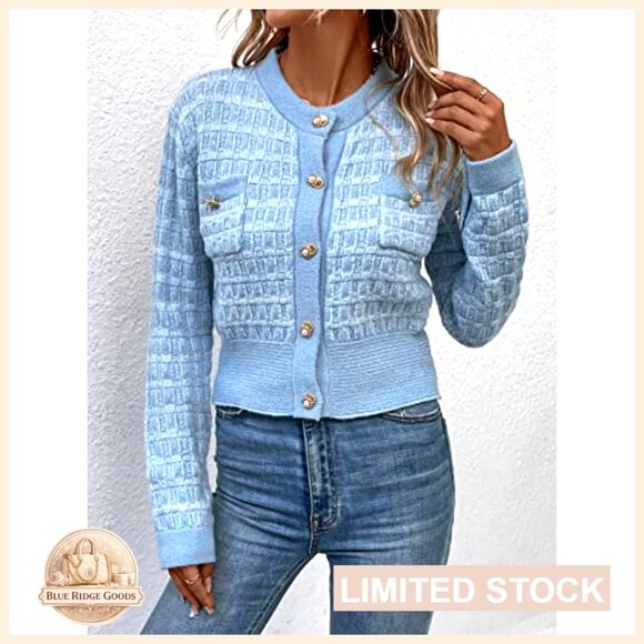 Lightweight Cropped Cardigan Sweater with Pearl Button Open Front - Picture 5 of 6